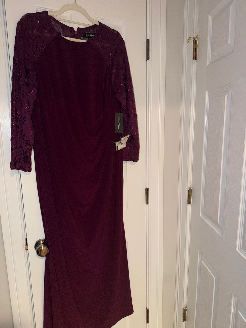 Jessica Howard Deep Plum Long Sleeve Evening Gown